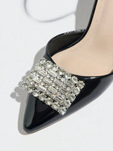 Women's High Heels, Fashion Party Outdoor Pumps, Shiny Crystal Decor Pointed Toe, Glossy Leather, Sexy Hollow